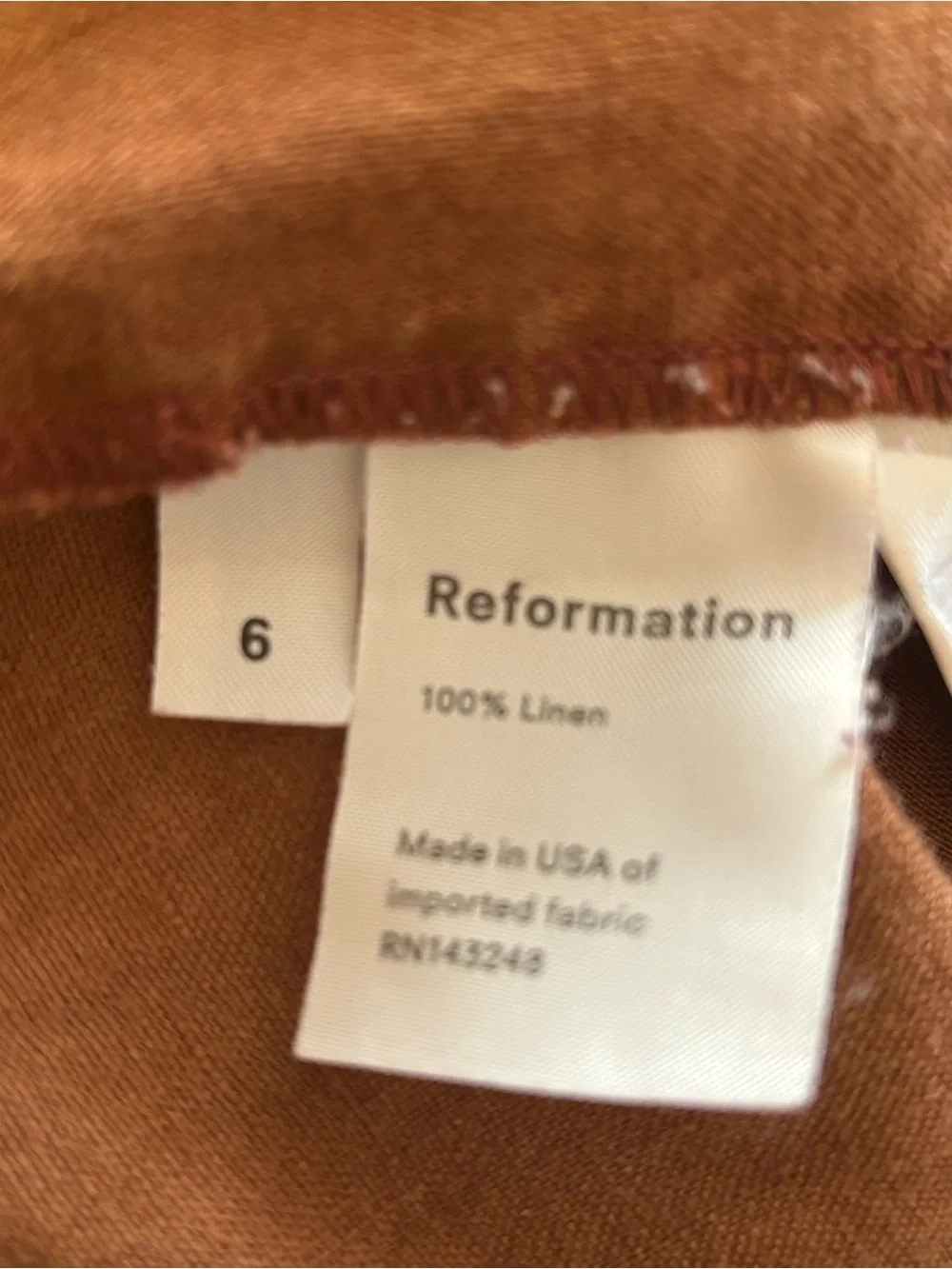 Reformation Brown Linen Flat Front High Rise Pants Size 6